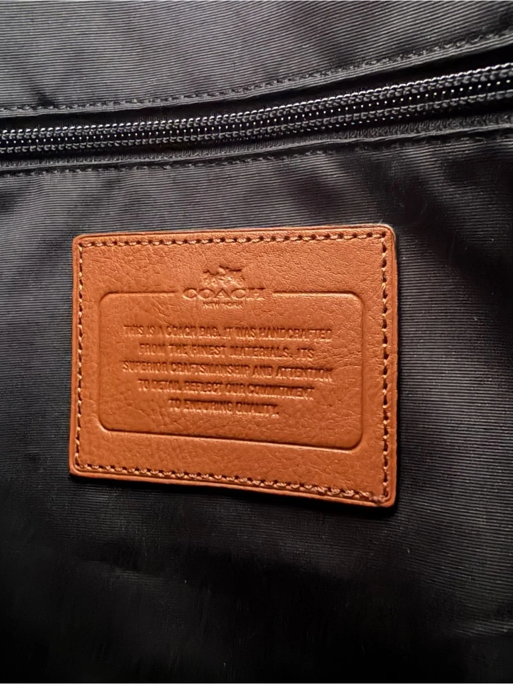 Coach Brown Leather Laptop Tote with Cream-and-Navy Strap